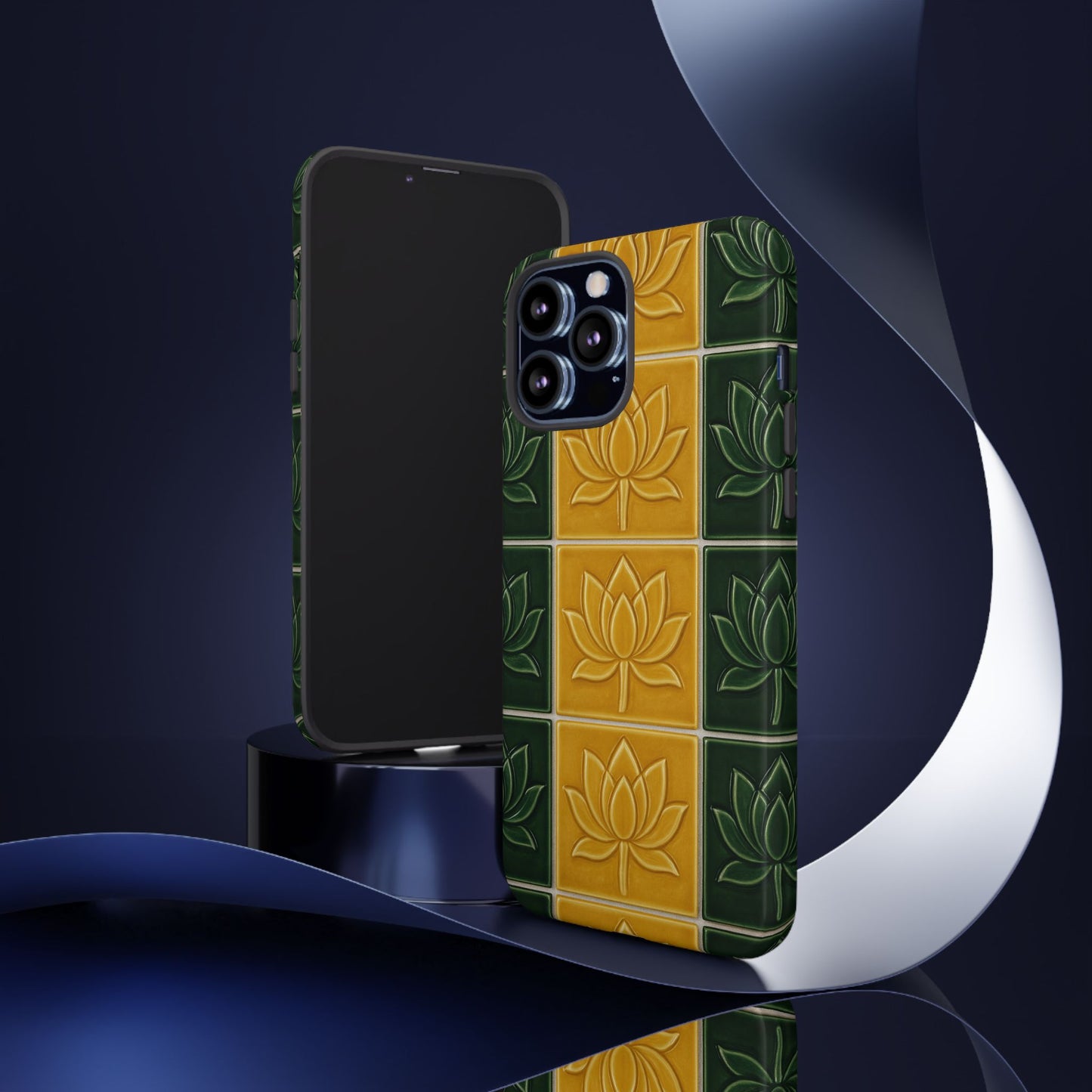 Tough Phone Cases - Mustard Yellow & Green Ceramic Tile From Caldas Da Rhaina, Portugal