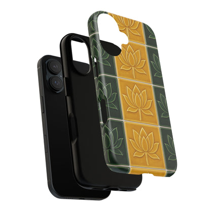 Tough Phone Cases - Mustard Yellow & Green Ceramic Tile From Caldas Da Rhaina, Portugal