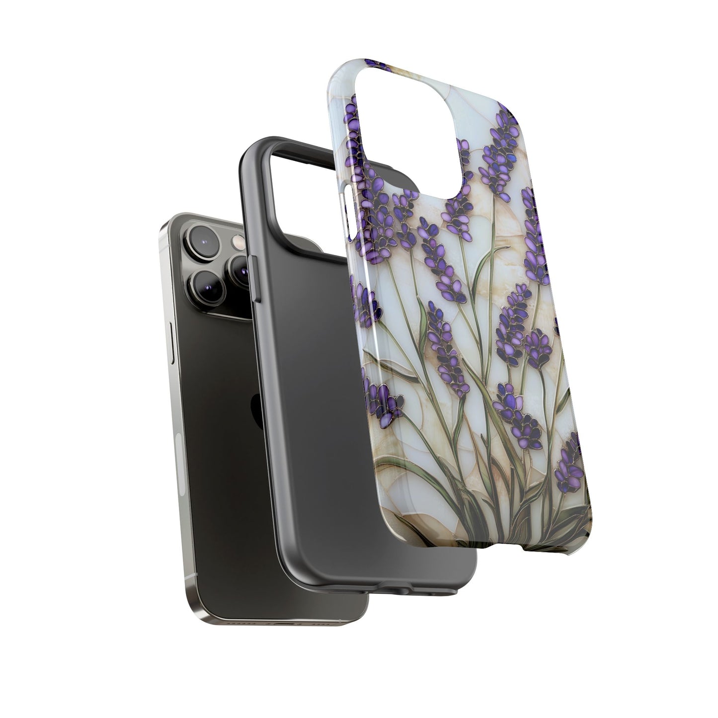 Floral Phone Case With Lavender in Stained Glass Motif