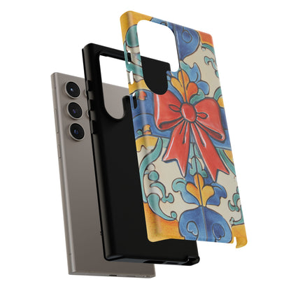Colourful Ceramic Tile Design Phone Case With Red Bow