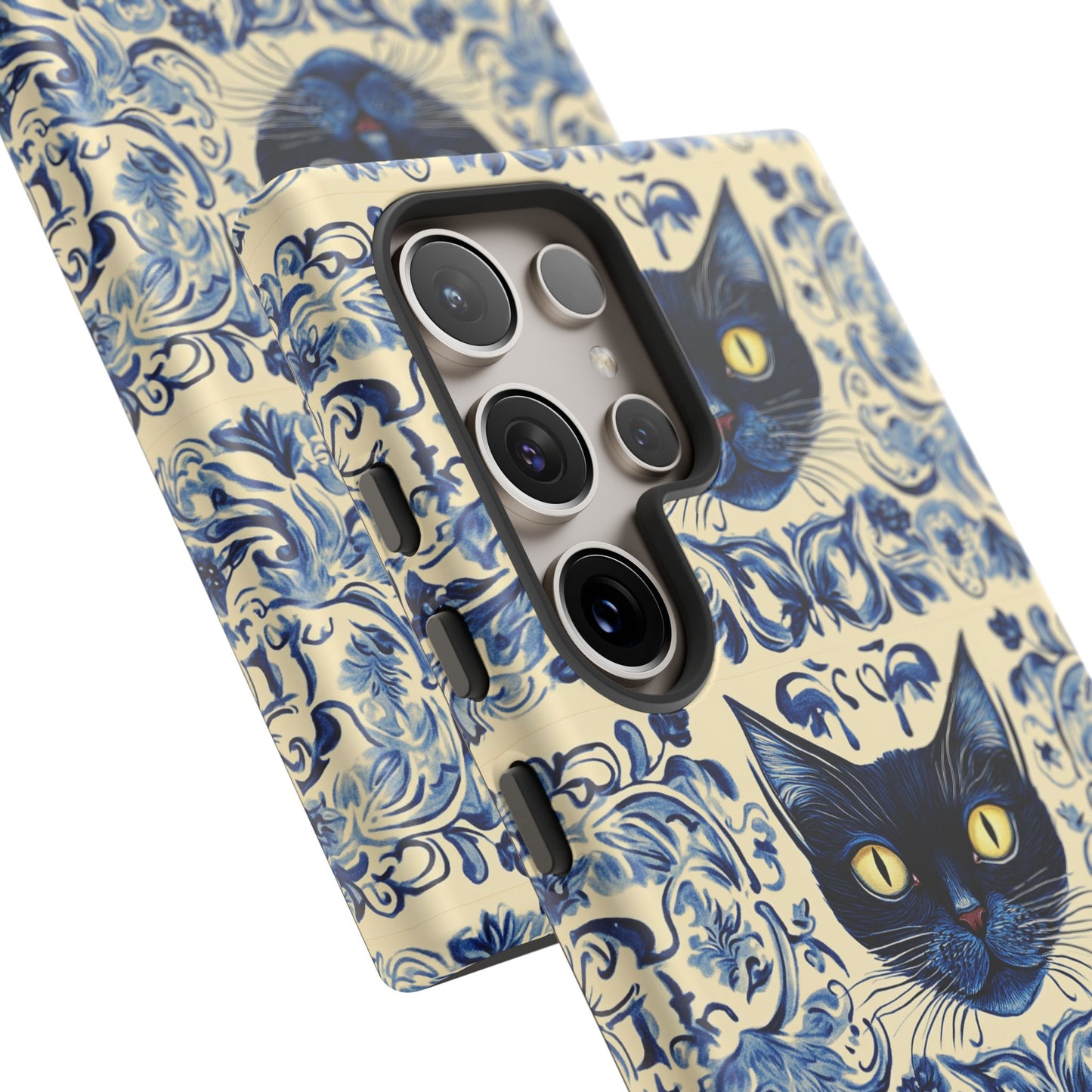 Tough Phone Case - Mediterranean Tile Motif With Blue Cats