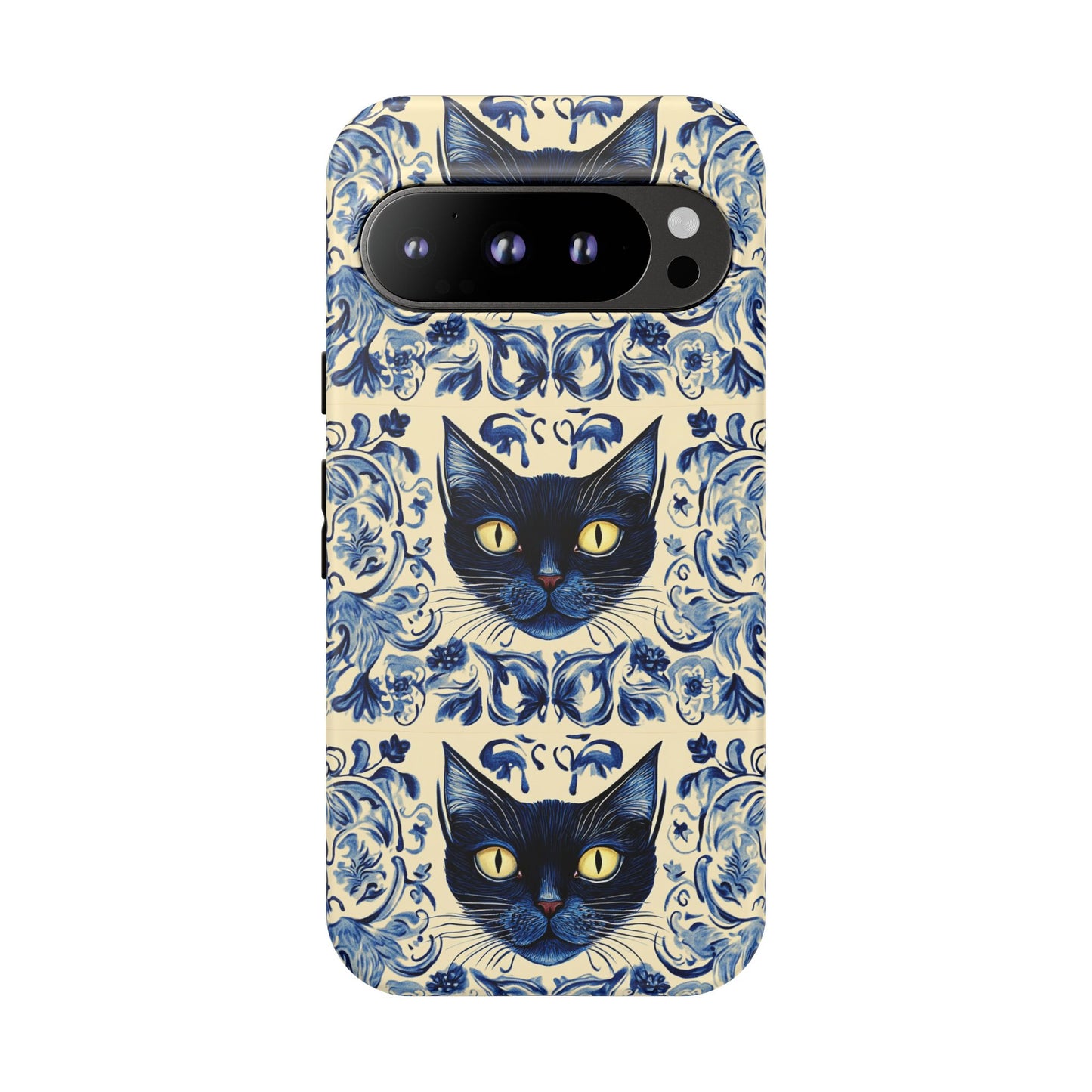 Tough Phone Case - Mediterranean Tile Motif With Blue Cats