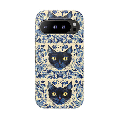 Tough Phone Case - Mediterranean Tile Motif With Blue Cats