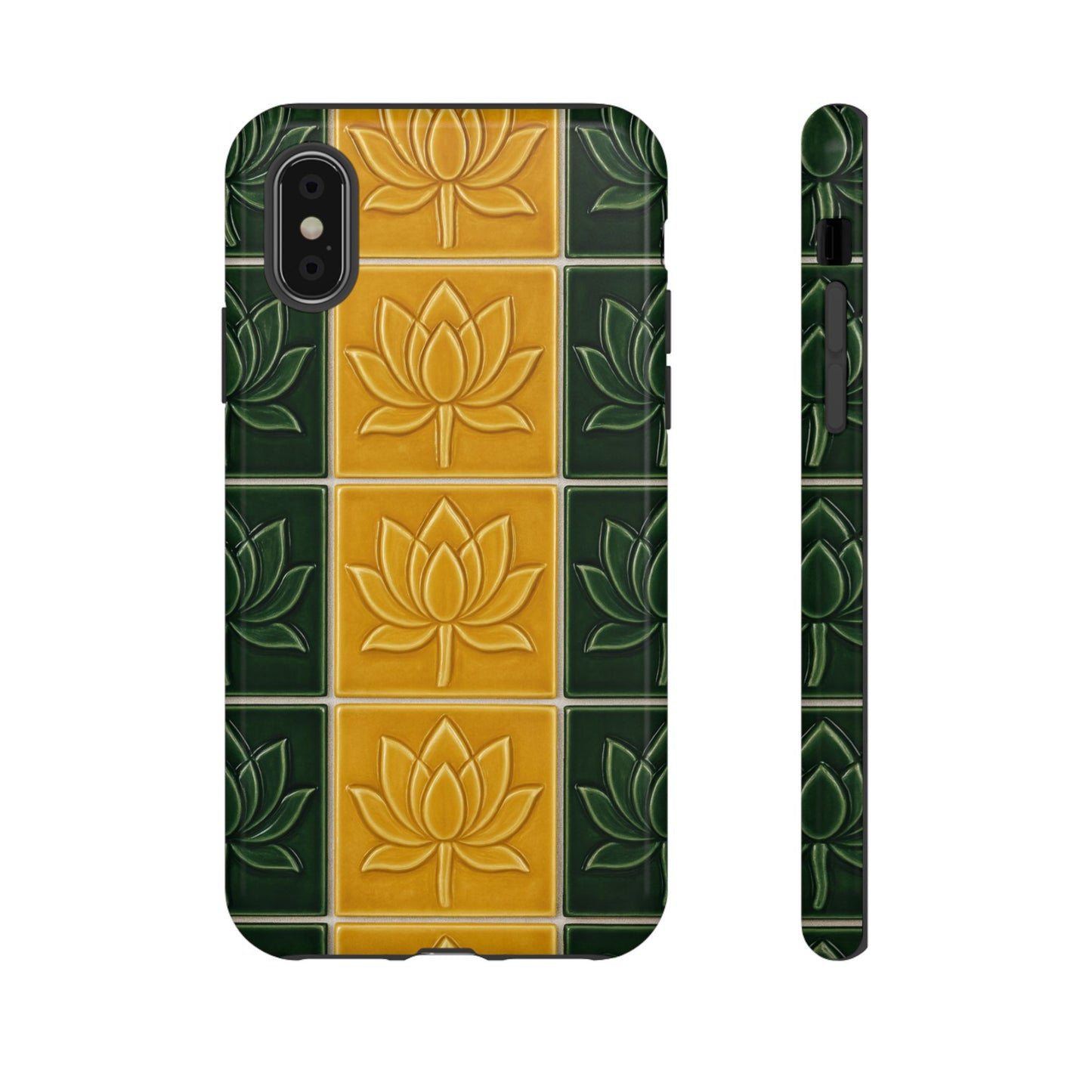 Tough Phone Cases - Mustard Yellow & Green Ceramic Tile From Caldas Da Rhaina, Portugal
