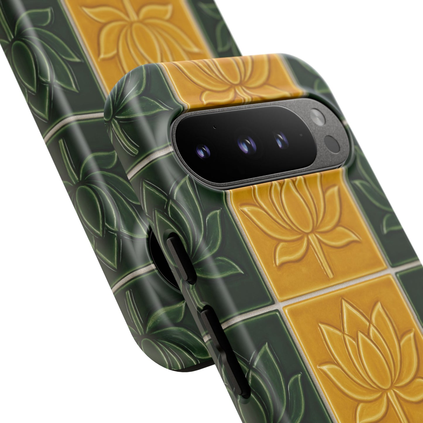 Tough Phone Cases - Mustard Yellow & Green Ceramic Tile From Caldas Da Rhaina, Portugal