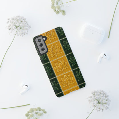 Tough Phone Cases - Mustard Yellow & Green Ceramic Tile From Caldas Da Rhaina, Portugal