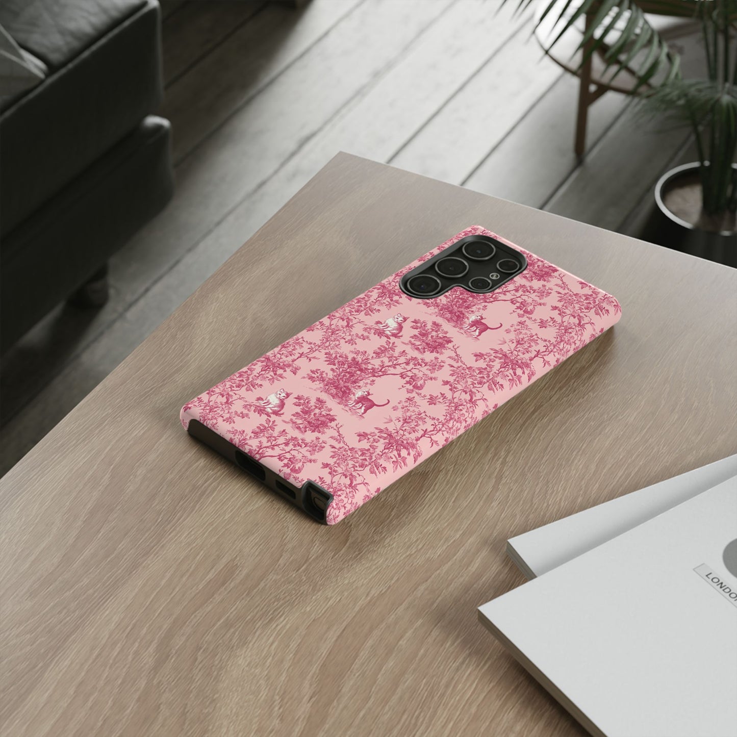 Tough Phone Cases - Cats in Pink Toile De Joyu Motif