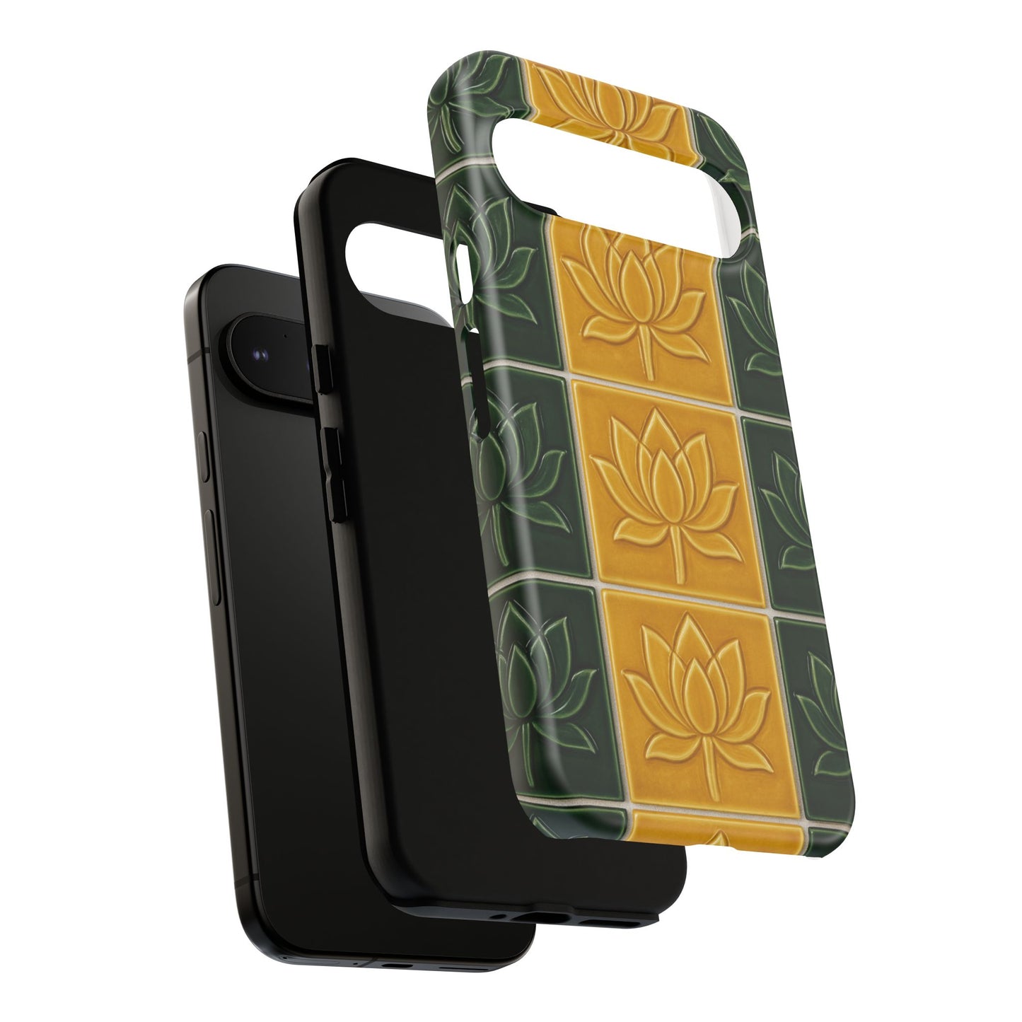 Tough Phone Cases - Mustard Yellow & Green Ceramic Tile From Caldas Da Rhaina, Portugal
