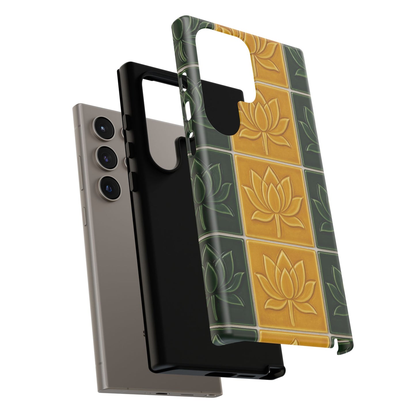 Tough Phone Cases - Mustard Yellow & Green Ceramic Tile From Caldas Da Rhaina, Portugal