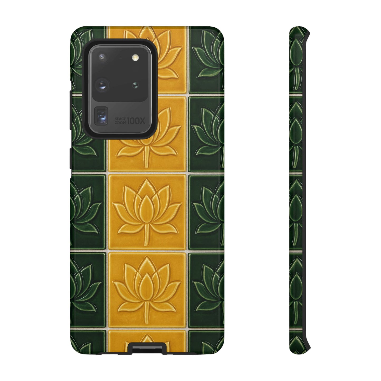 Tough Phone Cases - Mustard Yellow & Green Ceramic Tile From Caldas Da Rhaina, Portugal