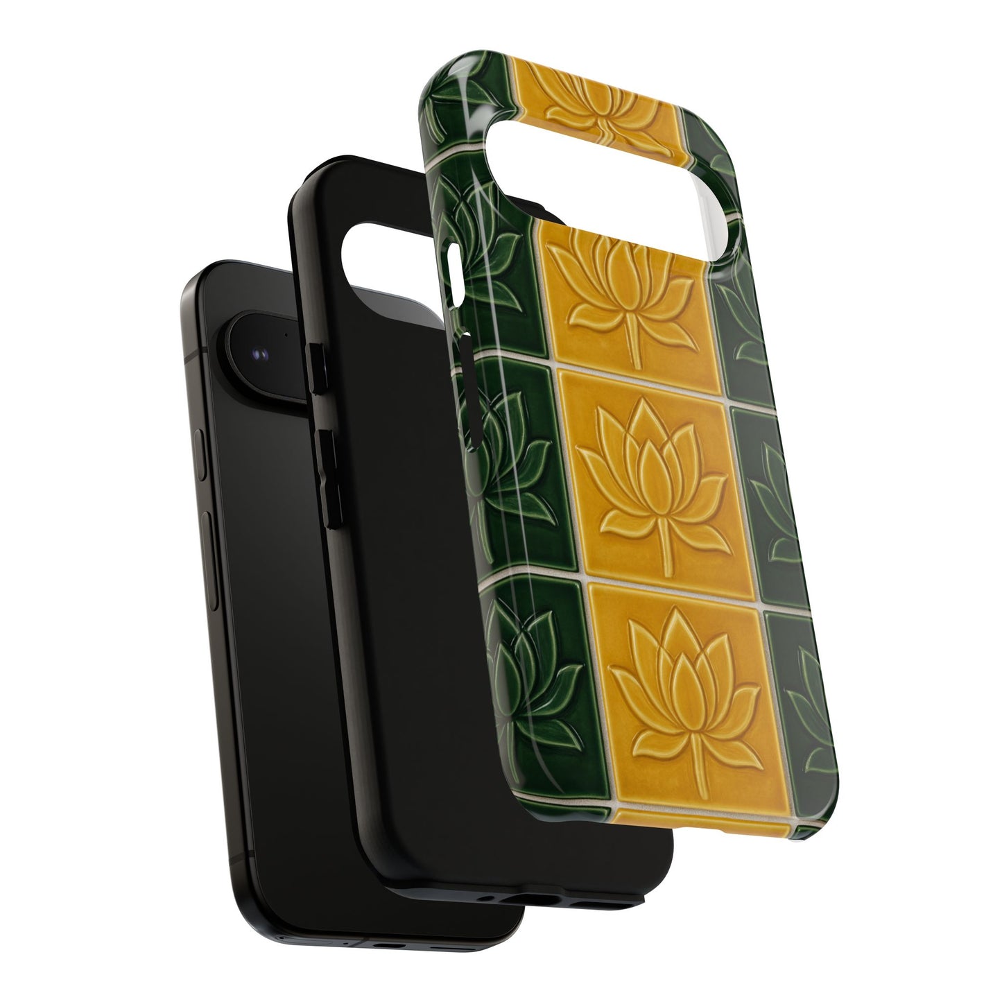 Tough Phone Cases - Mustard Yellow & Green Ceramic Tile From Caldas Da Rhaina, Portugal