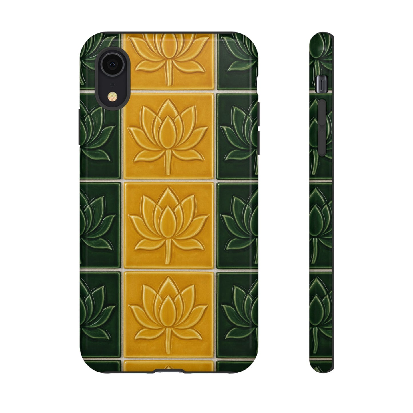 Tough Phone Cases - Mustard Yellow & Green Ceramic Tile From Caldas Da Rhaina, Portugal