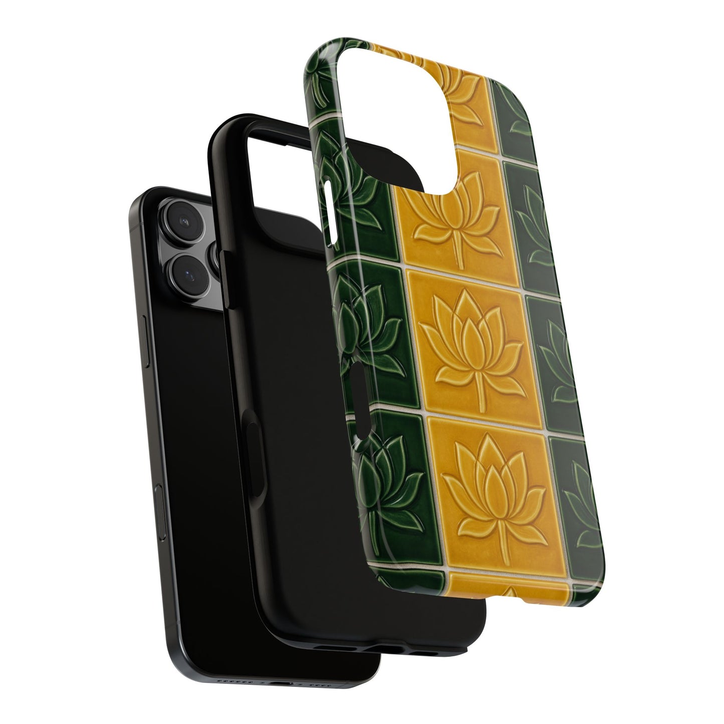 Tough Phone Cases - Mustard Yellow & Green Ceramic Tile From Caldas Da Rhaina, Portugal