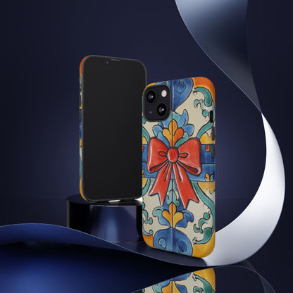 Colourful Ceramic Tile Design Phone Case With Red Bow