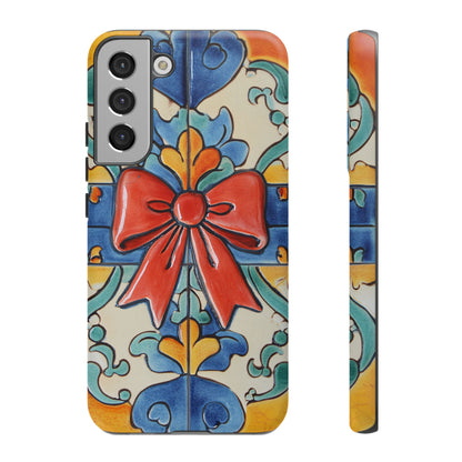 Colourful Ceramic Tile Design Phone Case With Red Bow