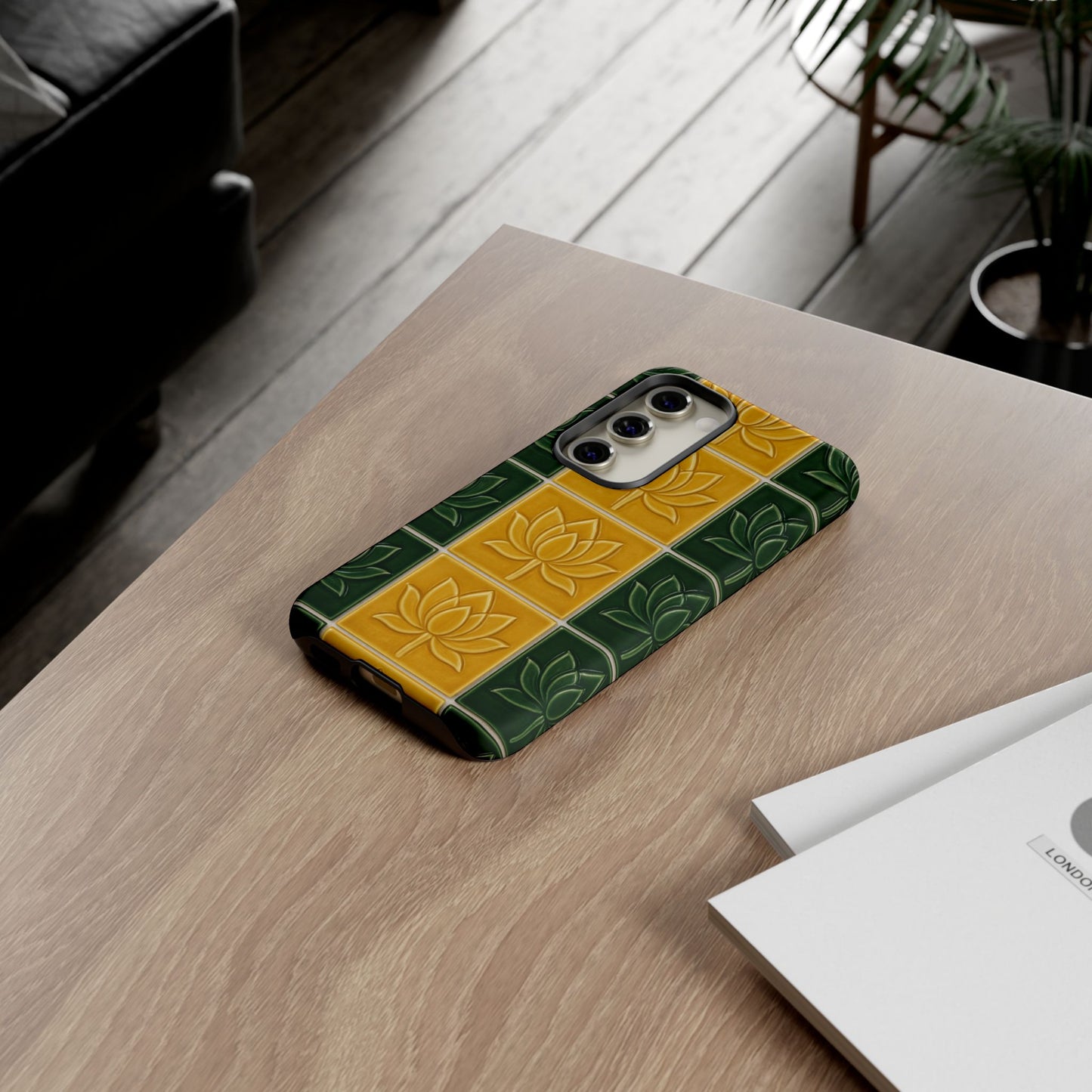 Tough Phone Cases - Mustard Yellow & Green Ceramic Tile From Caldas Da Rhaina, Portugal