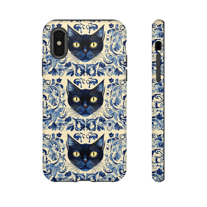 Tough Phone Case - Mediterranean Tile Motif With Blue Cats