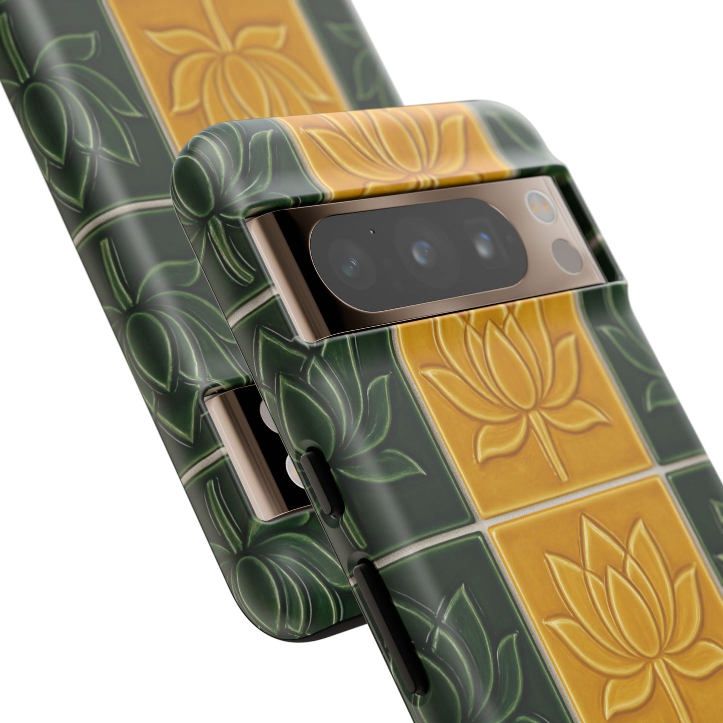 Tough Phone Cases - Mustard Yellow & Green Ceramic Tile From Caldas Da Rhaina, Portugal