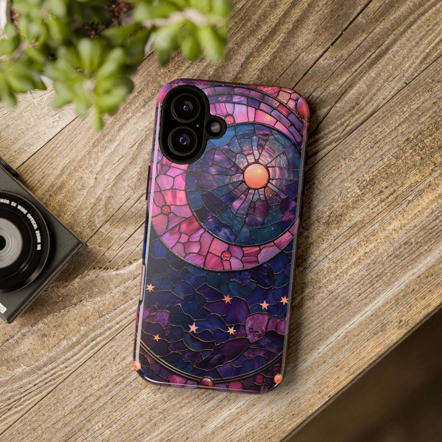 Pink Moon Tough Phone Cases in  Stained Glass Design