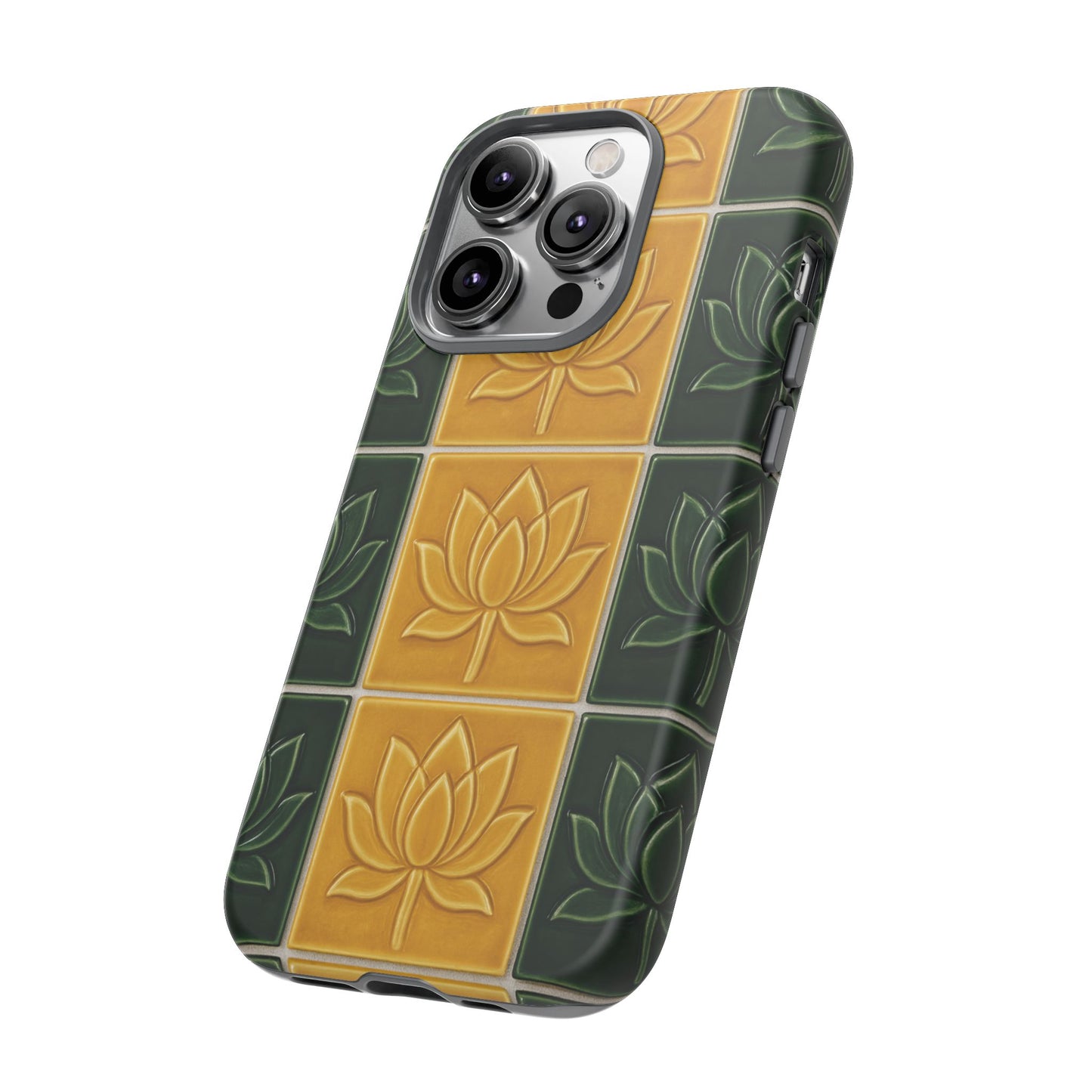 Tough Phone Cases - Mustard Yellow & Green Ceramic Tile From Caldas Da Rhaina, Portugal