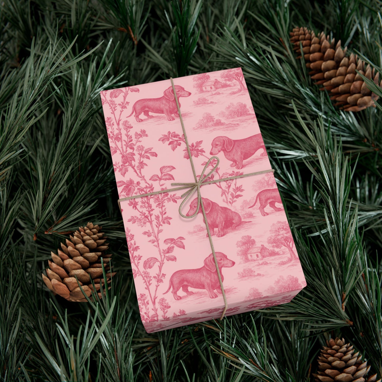 Dachshunds Gift Wrapping Paper in Pastel Pink Toile Aesthetic