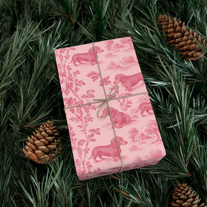 Dachshunds Gift Wrapping Paper in Pastel Pink Toile Aesthetic