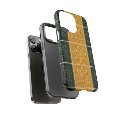 Tough Phone Cases - Mustard Yellow & Green Ceramic Tile From Caldas Da Rhaina, Portugal