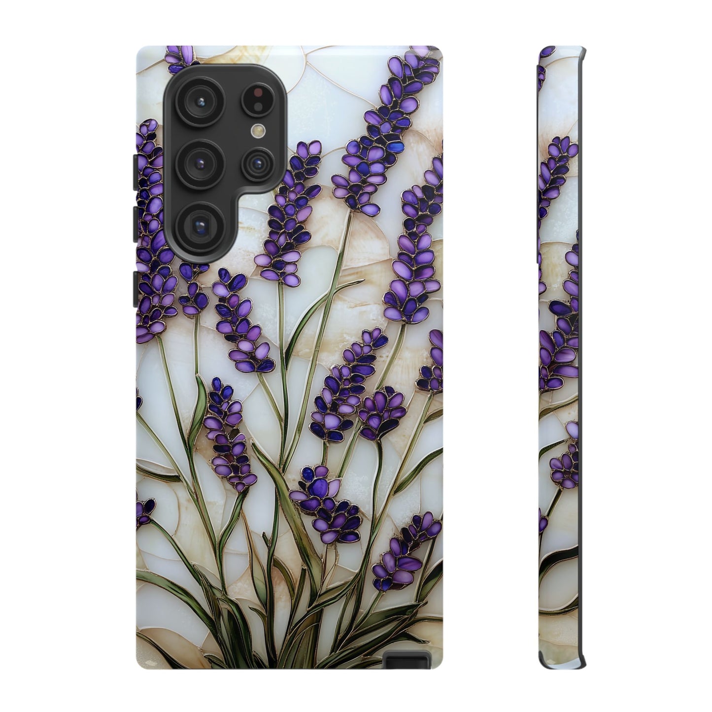 Floral Phone Case With Lavender in Stained Glass Motif