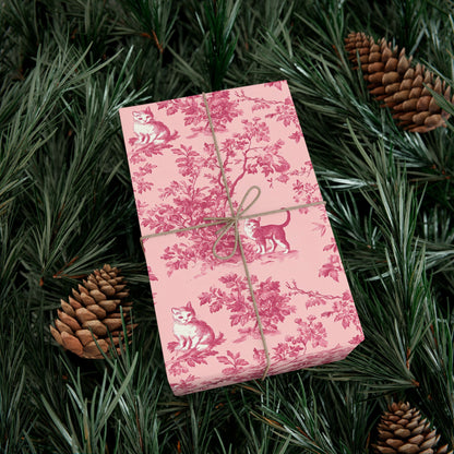 Gift Wrap Papers - Pink Toile Cats, Romantic French Style Pattern