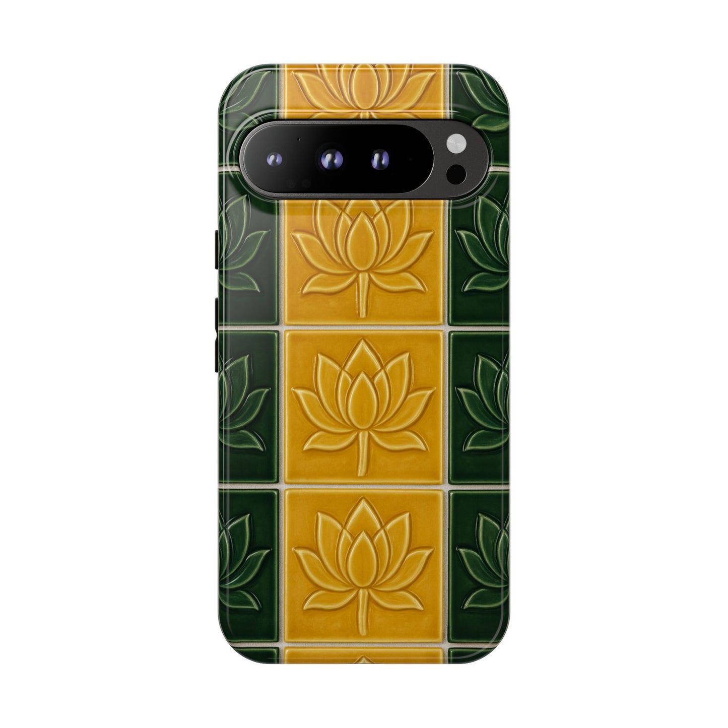 Tough Phone Cases - Mustard Yellow & Green Ceramic Tile From Caldas Da Rhaina, Portugal