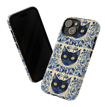 Tough Phone Case - Mediterranean Tile Motif With Blue Cats