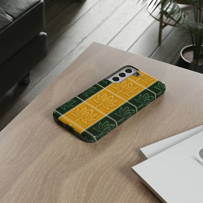 Tough Phone Cases - Mustard Yellow & Green Ceramic Tile From Caldas Da Rhaina, Portugal