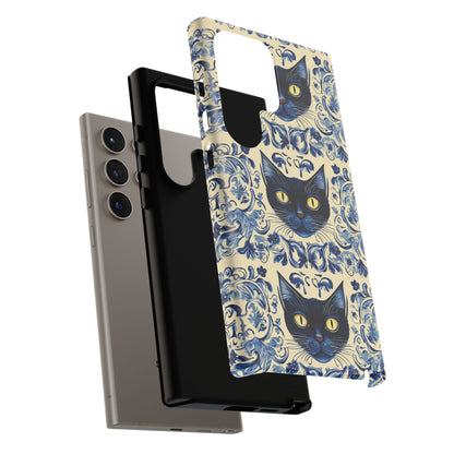 Tough Phone Case - Mediterranean Tile Motif With Blue Cats
