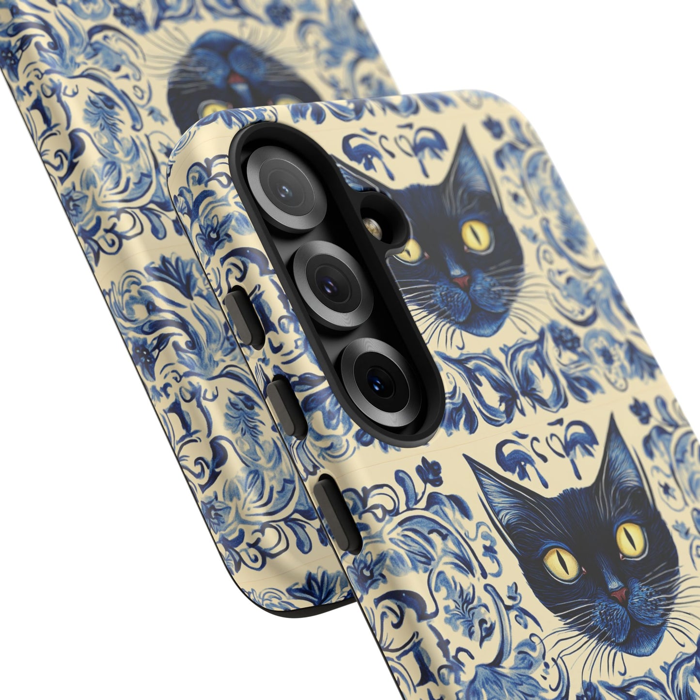 Tough Phone Case - Mediterranean Tile Motif With Blue Cats