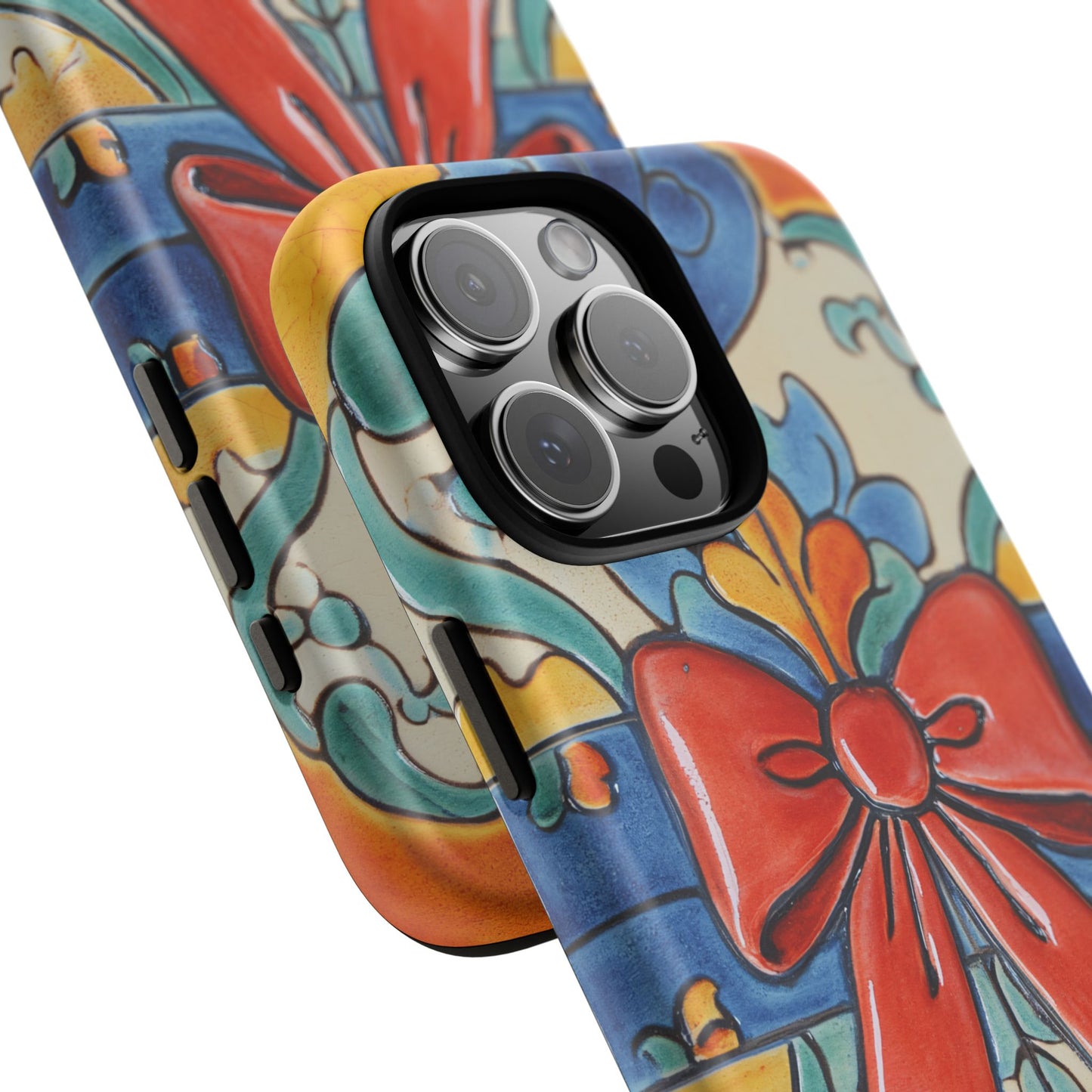 Colourful Ceramic Tile Design Phone Case With Red Bow