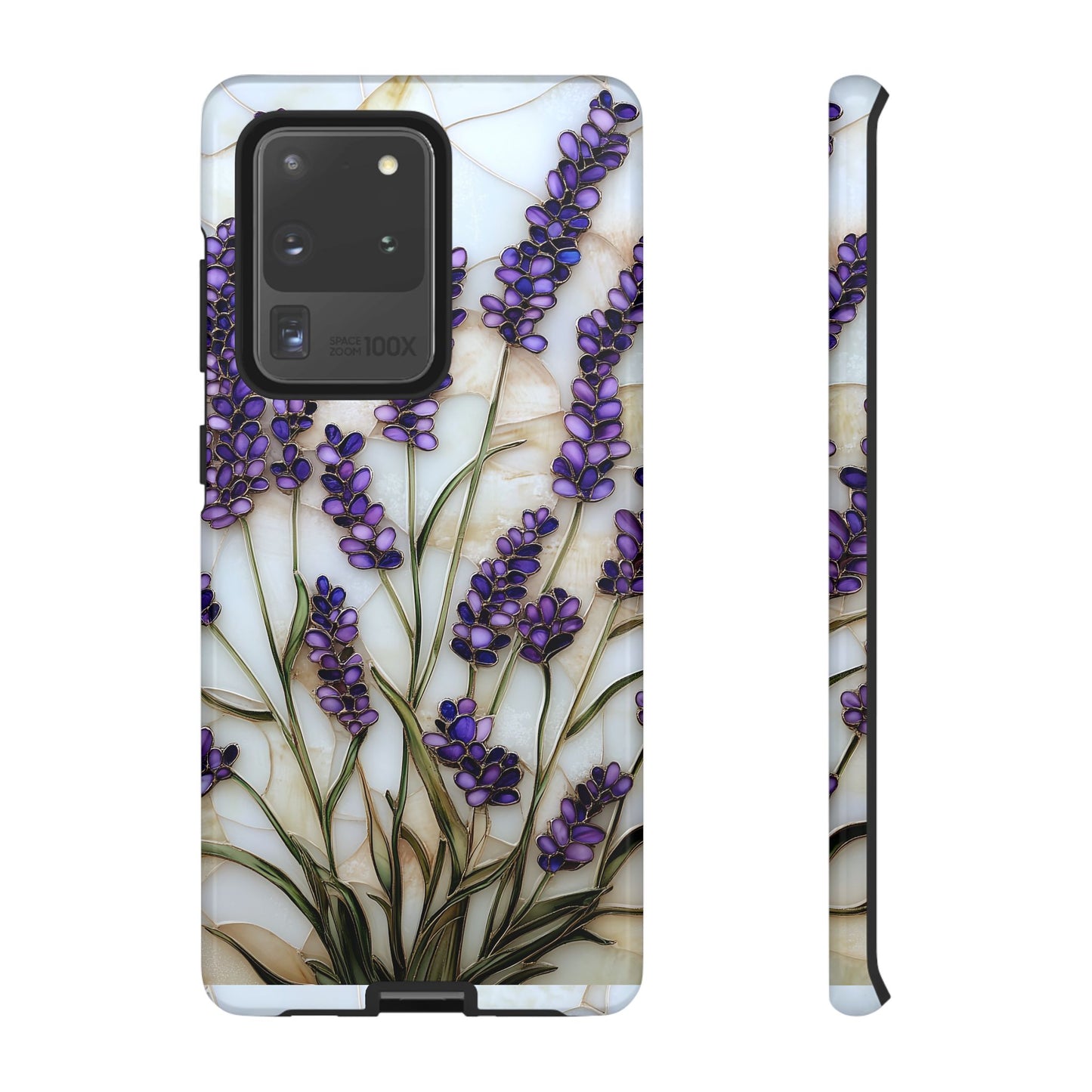 Floral Phone Case With Lavender in Stained Glass Motif
