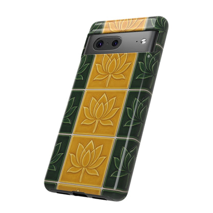 Tough Phone Cases - Mustard Yellow & Green Ceramic Tile From Caldas Da Rhaina, Portugal