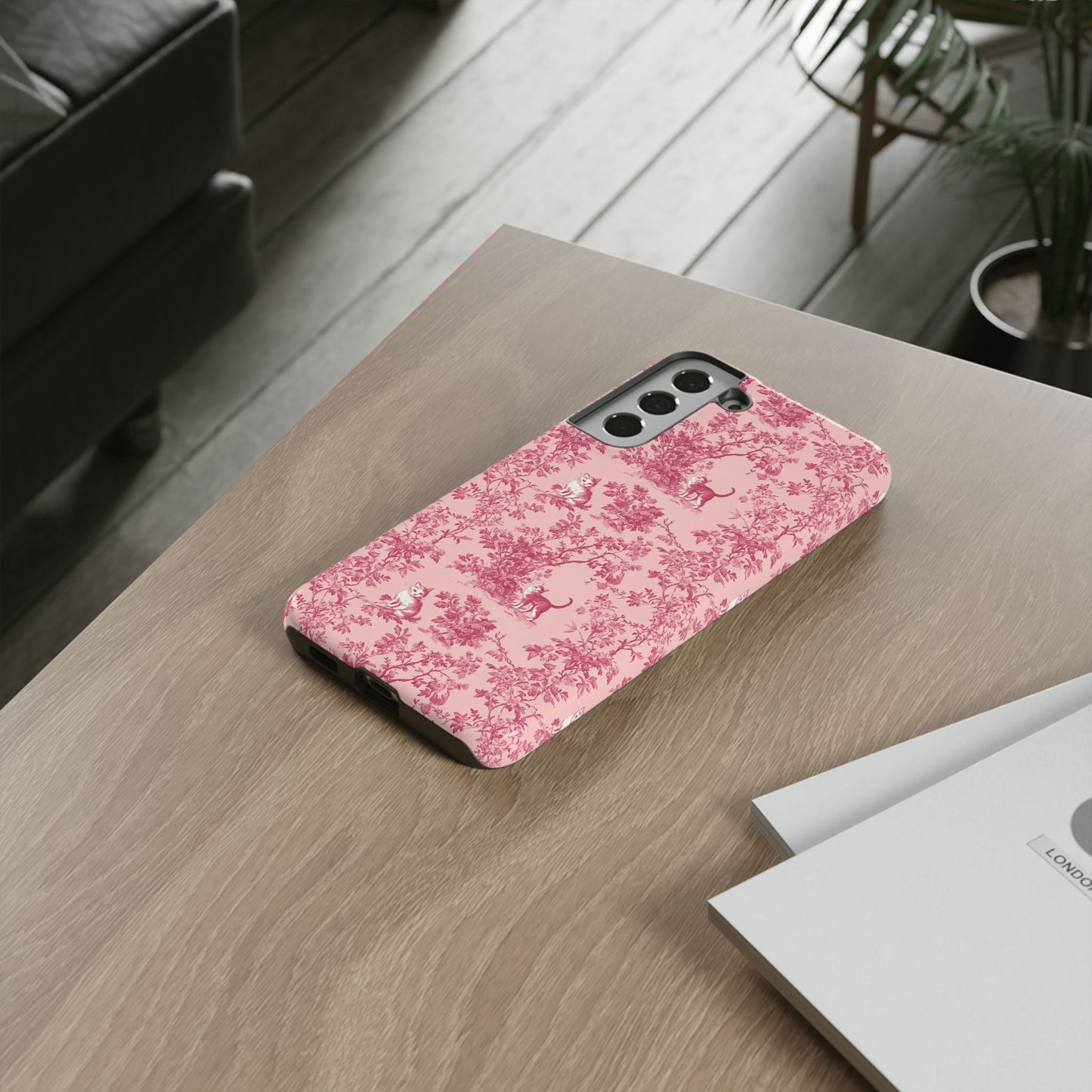 Tough Phone Cases - Cats in Pink Toile De Joyu Motif
