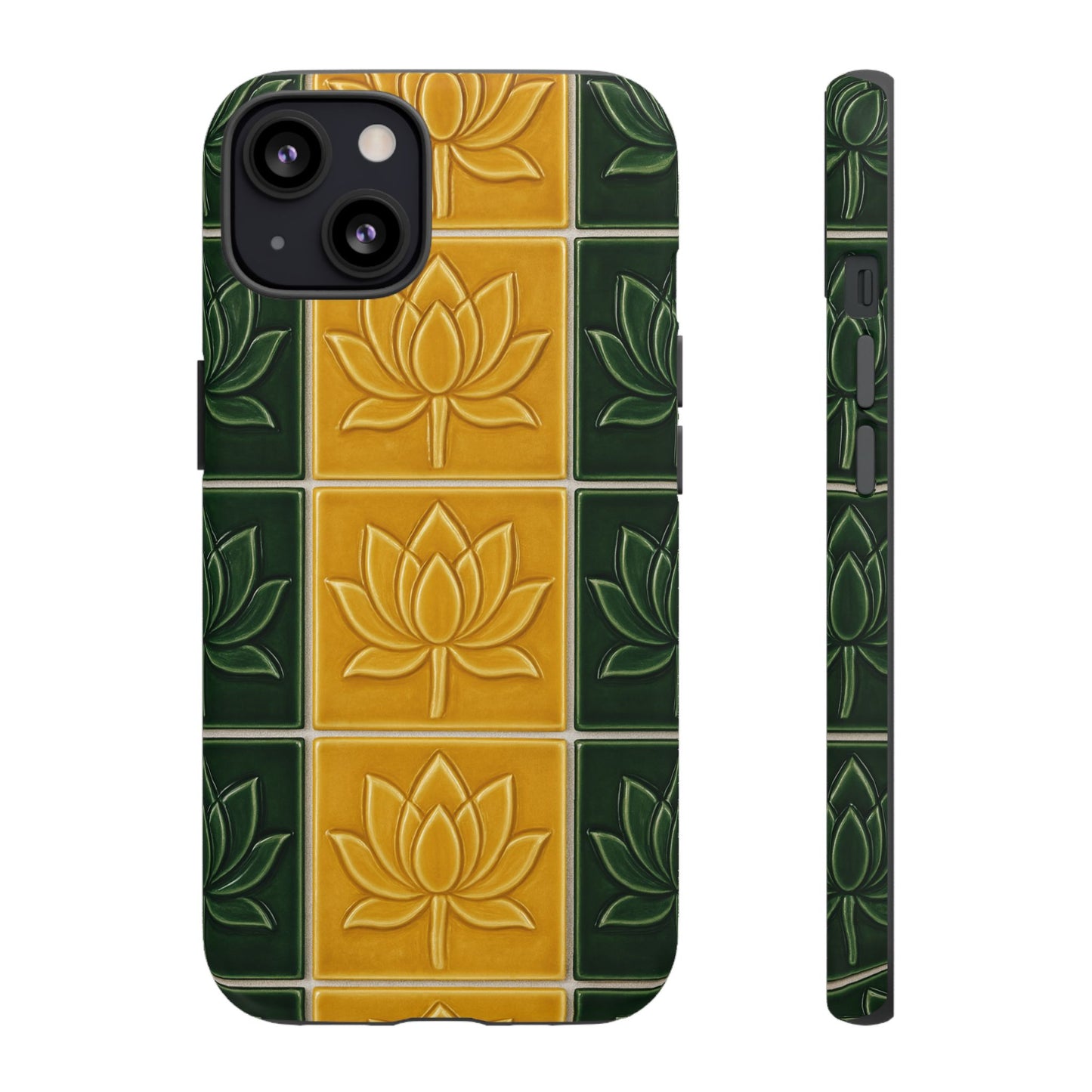 Tough Phone Cases - Mustard Yellow & Green Ceramic Tile From Caldas Da Rhaina, Portugal