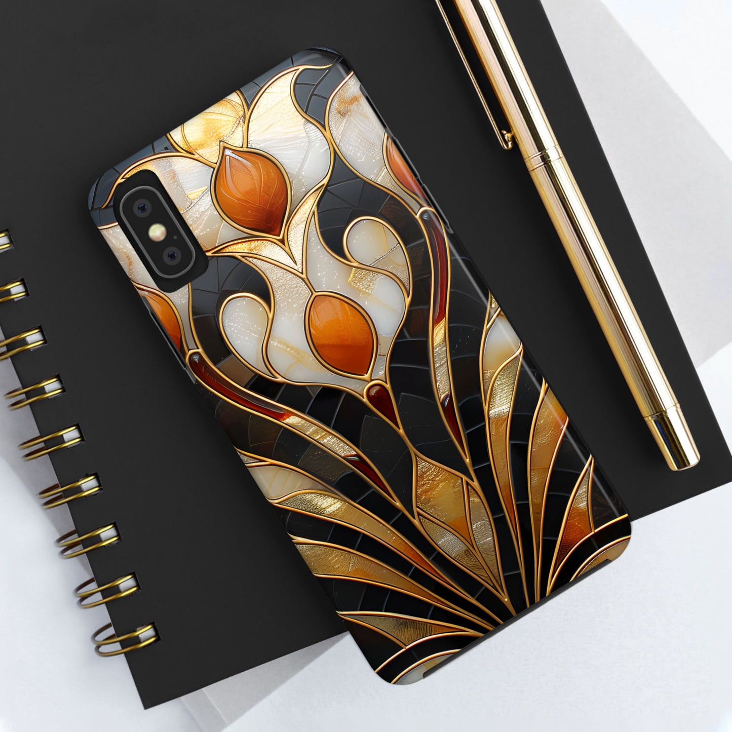 Art Deco Stained Glass Phone Case – Elegant Gold & Black Design