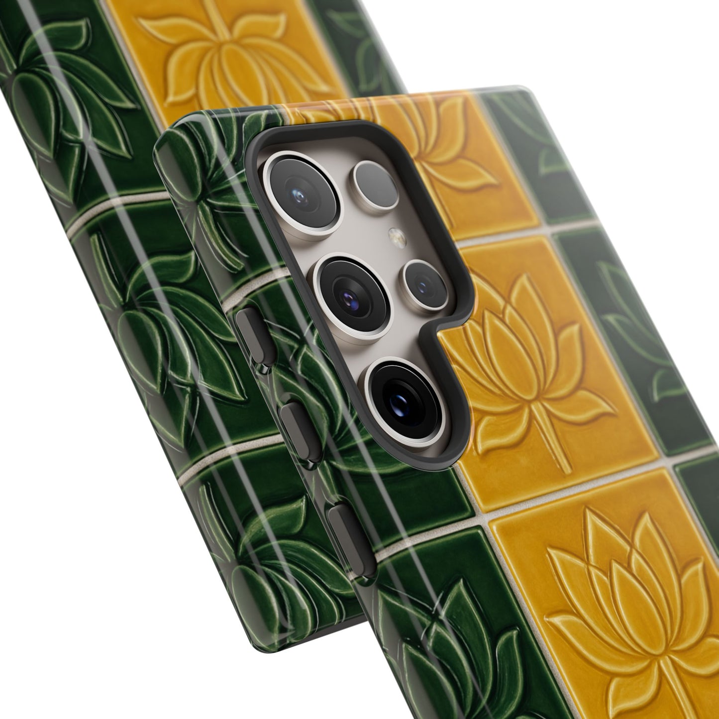 Tough Phone Cases - Mustard Yellow & Green Ceramic Tile From Caldas Da Rhaina, Portugal