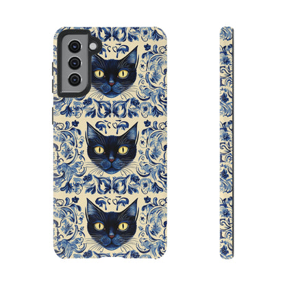 Tough Phone Case - Mediterranean Tile Motif With Blue Cats