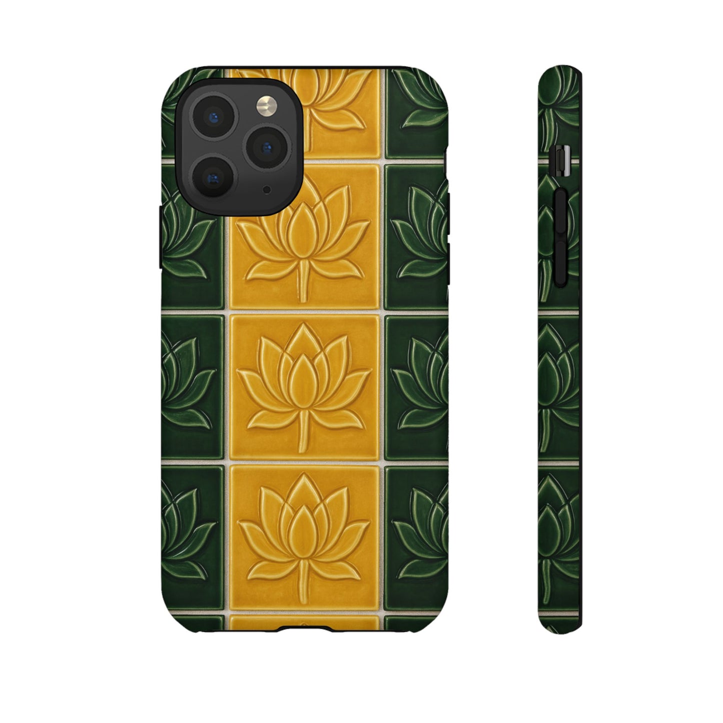 Tough Phone Cases - Mustard Yellow & Green Ceramic Tile From Caldas Da Rhaina, Portugal