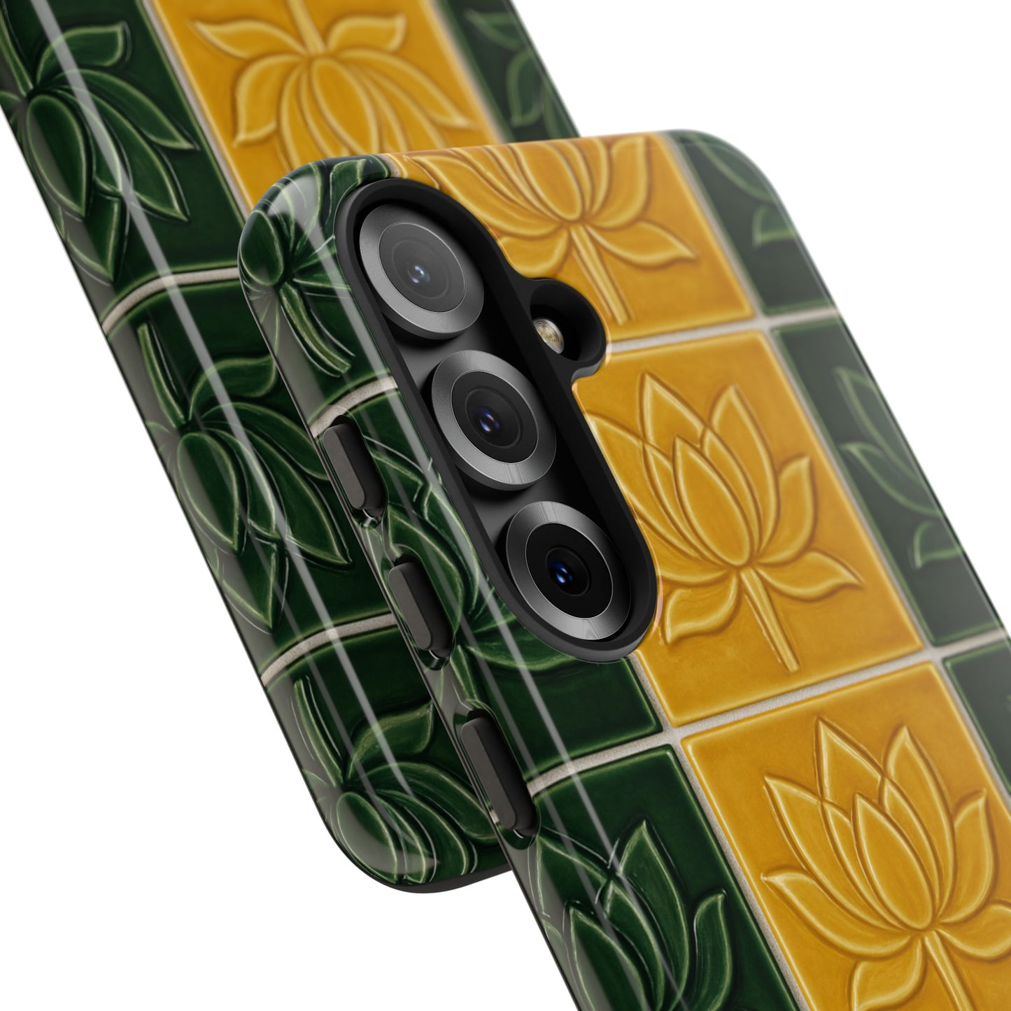 Tough Phone Cases - Mustard Yellow & Green Ceramic Tile From Caldas Da Rhaina, Portugal