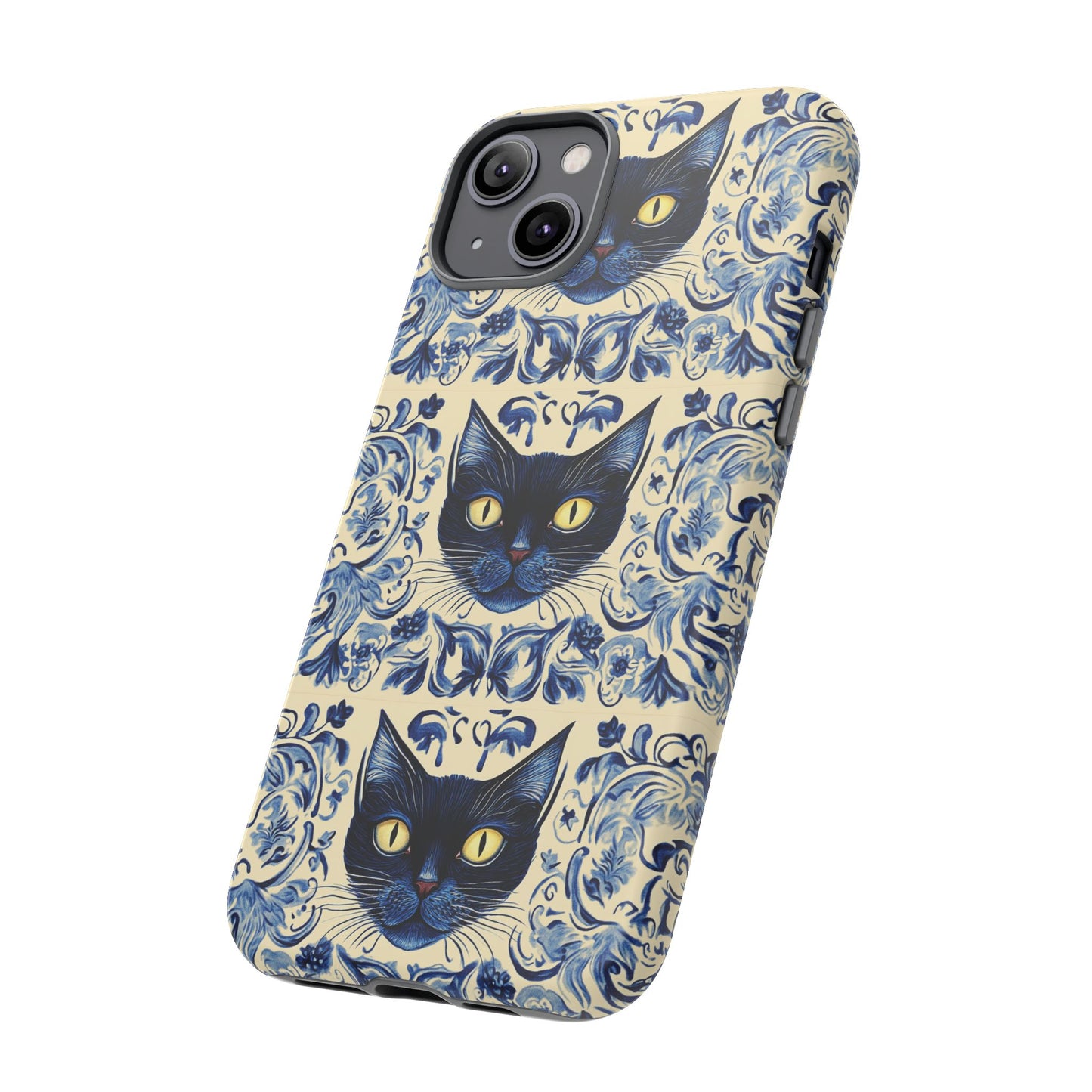 Tough Phone Case - Mediterranean Tile Motif With Blue Cats