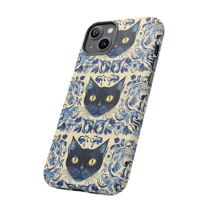 Tough Phone Case - Mediterranean Tile Motif With Blue Cats