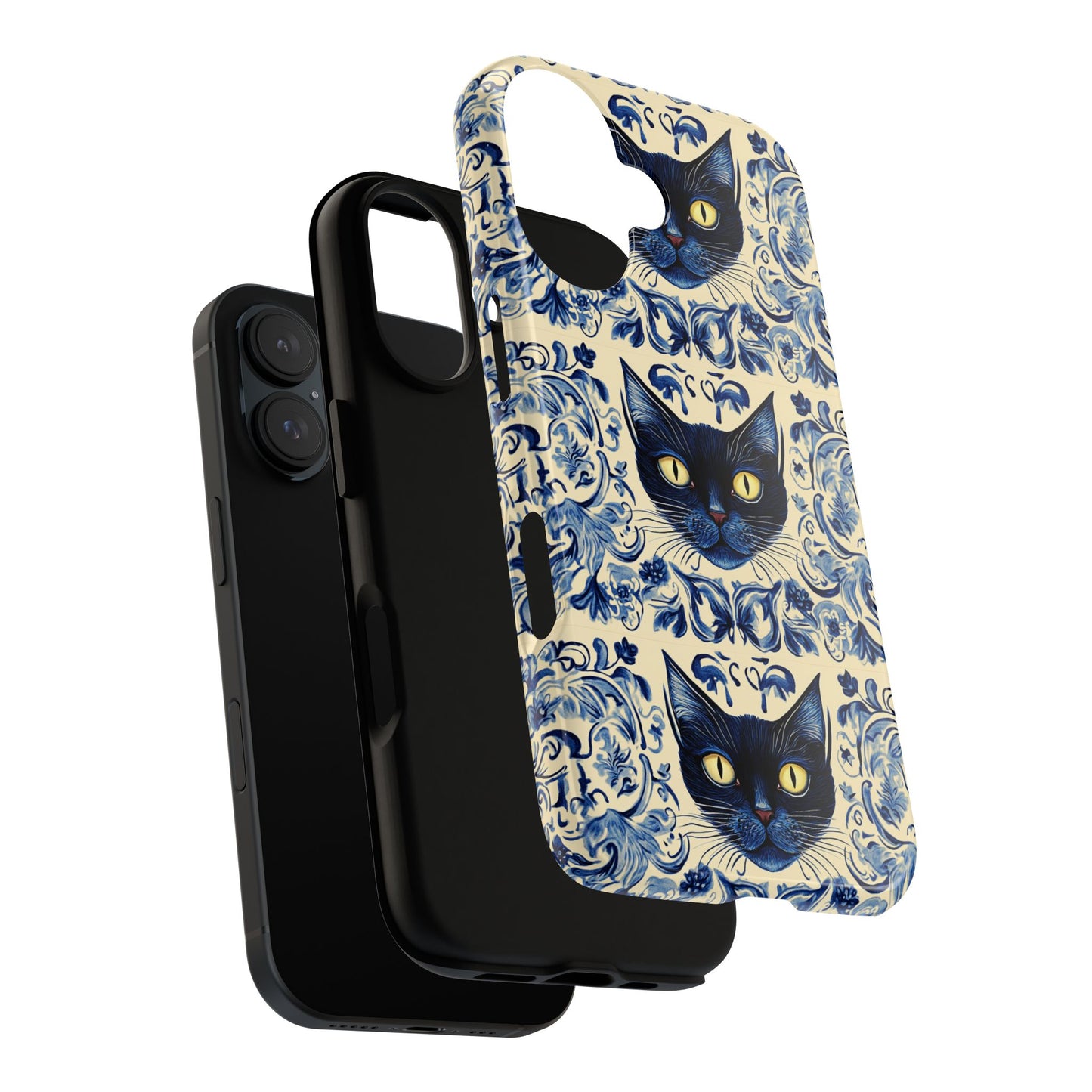 Tough Phone Case - Mediterranean Tile Motif With Blue Cats