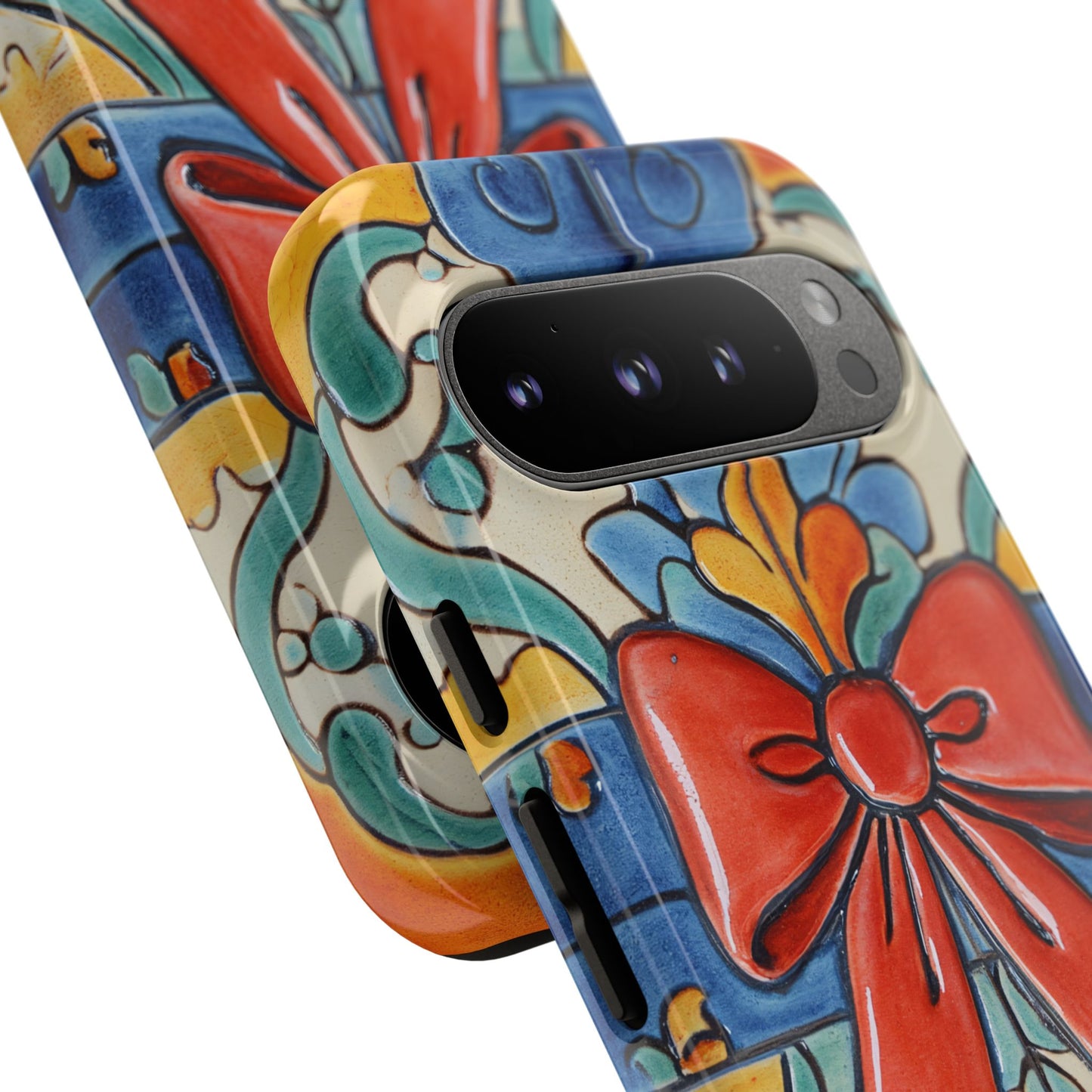 Colourful Ceramic Tile Design Phone Case With Red Bow