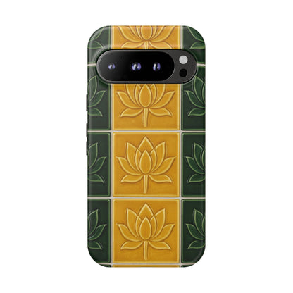 Tough Phone Cases - Mustard Yellow & Green Ceramic Tile From Caldas Da Rhaina, Portugal