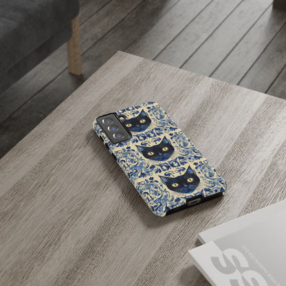 Tough Phone Case - Mediterranean Tile Motif With Blue Cats